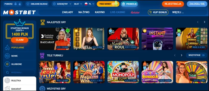 Kasyno na żywo w kasynie Mostbet
